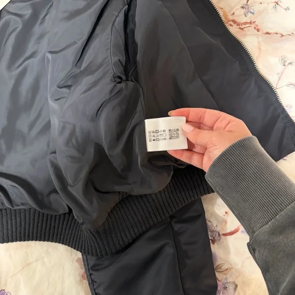 Zara Navy Zippered Pinstriped Bomber Jacket NWT - Picture 14 of 16